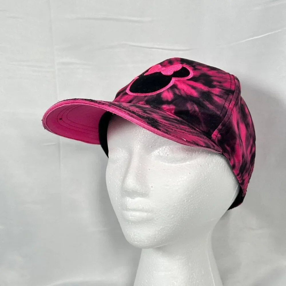 Disney Minnie Mouse Tie Dye Baseball Cap Adjustable Strap OS Pink Black Vacation